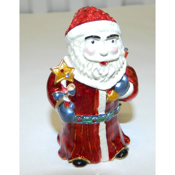 Santa Claus & Train Figurine Hinged Trinket Boxes Enamel Rhinestone Accents - Picture 6 of 15